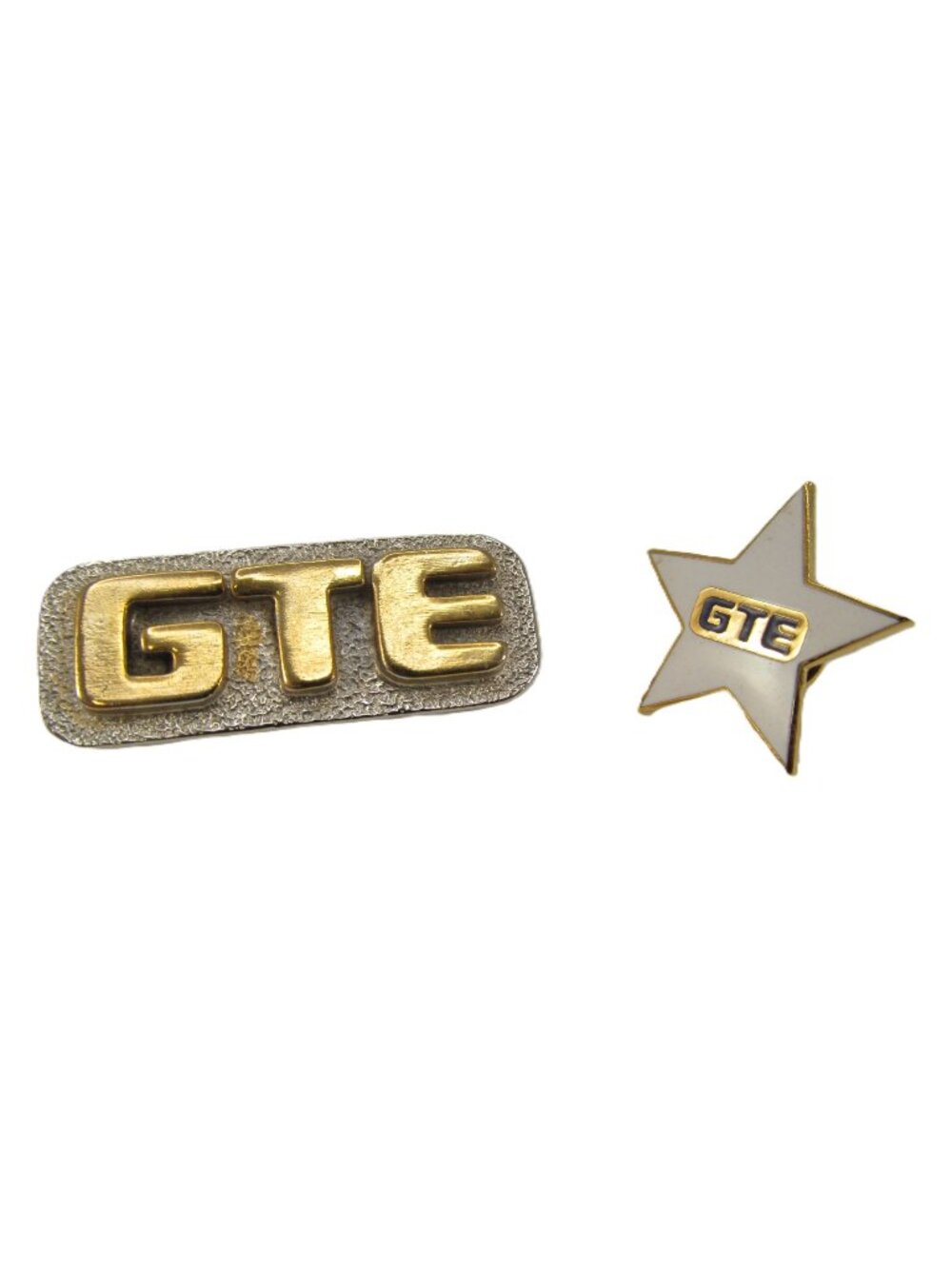 Vtg GTE General Telephone & Electronics Lapel Pin Set of 2 Star & Rectangle